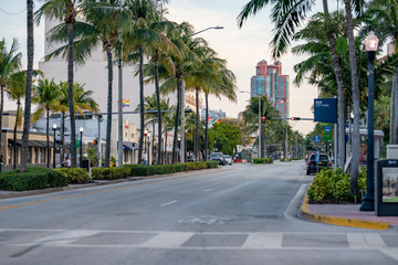 Fototapeta na wymiar Streets in Miami Beach desolate empty due to Coronavirus Covid 19 closures quarantine