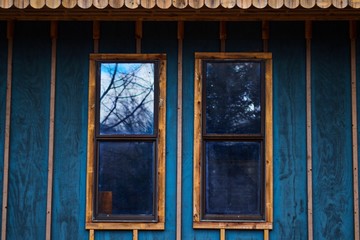 blue shop with windows