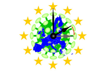 COVID-19 Virus Map from Europe with Clock running