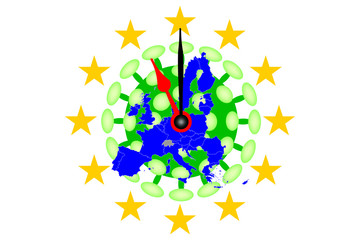 COVID-19 Virus and Map from Europe with Clock