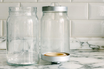Empty glass jars of bulk products