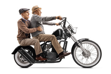 Fototapeta na wymiar Elderly gentlemen riding a chopper motorbike
