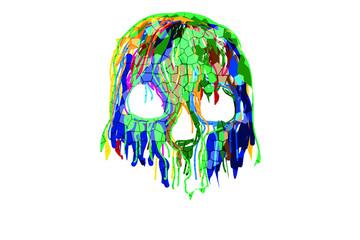 colorful abstract skull vector, paint spilling onto skull, halloween design for color-changing clothes, trending human head skeleton