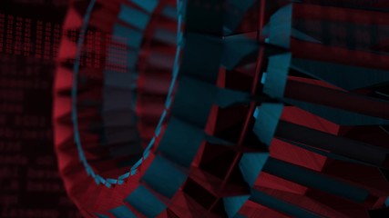 Creative abstract background. Technological industrial rotating cogs gear background. Sci fi background. Futuristic interface with running code text - Powered by Adobe