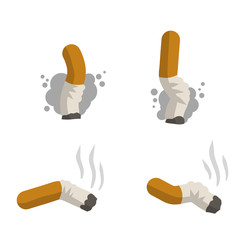 Cigarette butt. Set of trash, dirt and garbage. Cartoon flat illustration. Bad harmful habit of smoking. Small object
