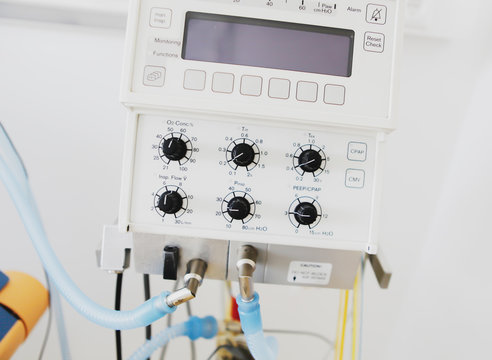 Image of medical ventilator. Hospital respiratory ventilation. Patient life saving machine. Intensive care unit ventilator