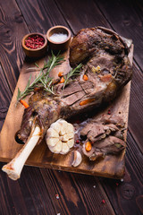 Fototapeta premium roast meat leg of lamb garlic spices
