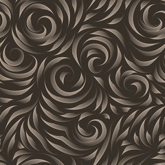 Vector seamless beige texture on a brown background. Smooth arch and curls in linear style. Gel pen. Print for fabrics or wrapping paper.