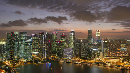 Night view of Singapore business center, view from the sky