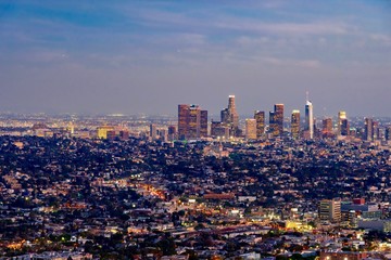 panoramic view of the city of Los Angeles illuminated at night in California