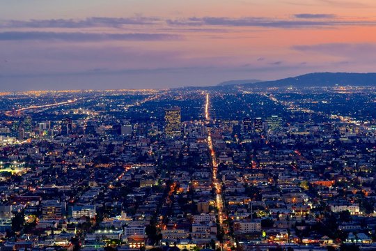panoramic view of the city of Los Angeles illuminated at night in California © DD25