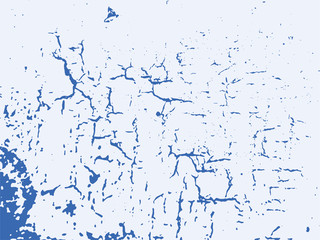 Blue grunge textured background. Vector cracked paint overlay pattern.