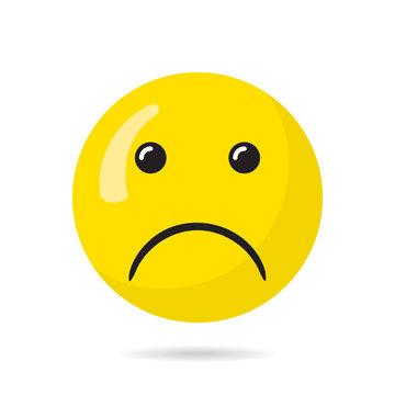 Sad Unhappy Mouth Frown Face with Simple Shadows and Highlights Authentic Negative Circle Template for Your Purpose - Black and Yellow on White Background - Flat Graphic Design
