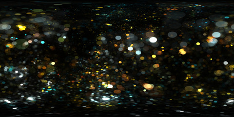 360 degree abstract bokeh lights. Panorama, environment 360° HDRI map. Equirectangular projection, spherical panorama