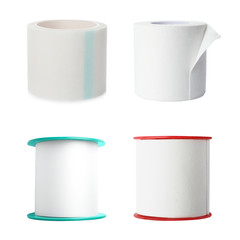 Set with sticking plaster rolls on white background