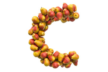 Letter C from pears, 3D rendering