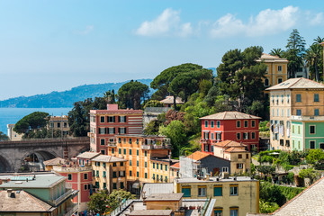 Bright and colorful Italian cityscape. Sunlit streets. Colorful houses. Warm and comfortable.