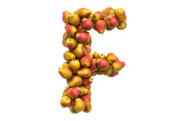Letter F from pears, 3D rendering