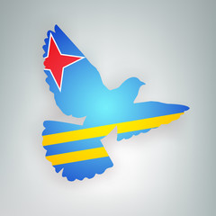 State flag of Aruba in the shape of a bird. Dove flapping its wings on a gray background. 