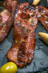 Breakfast with roasted bacon