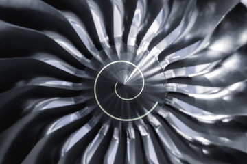 Turbine Engine. Modern aviation technologies. Aircraft jet engine detail during maintenance.