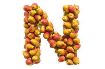 Letter N from pears, 3D rendering