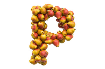 Letter P from pears, 3D rendering