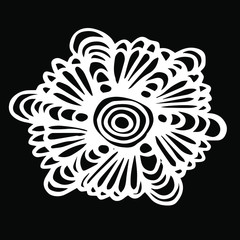 Vector illustration.Close-up hand-drawn plant, abstract flower on isolated black background.