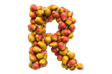 Letter R from pears, 3D rendering