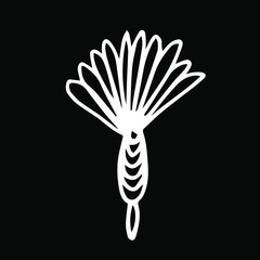 Vector illustration.Close-up hand-drawn plant, abstract flower on isolated black background.