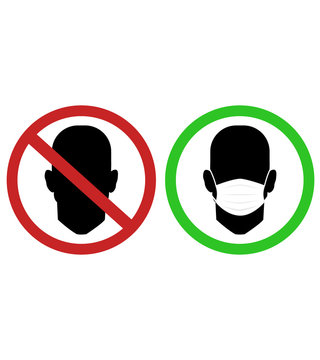  Silhouette Icon Of Man In Mask And Without. How To Protect Yourself Against Coronavirus. Covid-19.