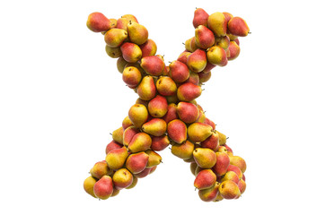 Letter X from pears, 3D rendering