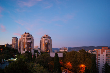 Obraz premium Evening summer city in the sunset, Sochi