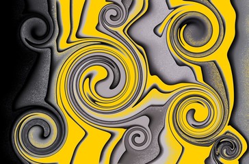 Background illustration black, gray and yellow colors. Abstract swirl.