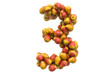 Number 3 from pears, 3D rendering