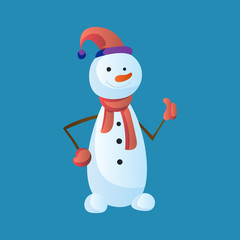 Snowman Like with top hat and scarf isolated on white background. Winter theme. Vector character illustration