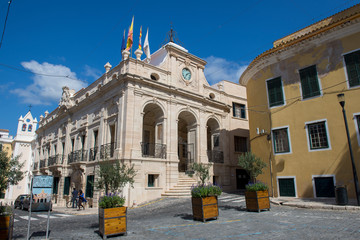 Mahon / Spain 28.09.2015.Mahon town hall and its main street