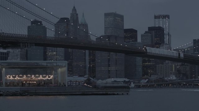 Brooklyn Bridge Manhattan skyline at dusk New York ungraded in HD 