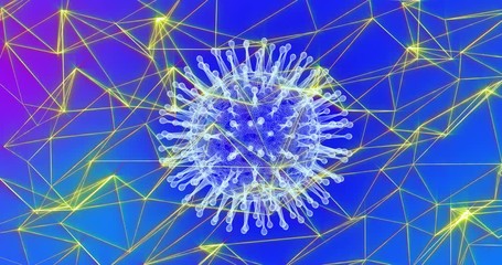 3D model Coronavirus COVID-19 SARS-COV-2 rotating on colored background. Simple minimal background for pandemic event. Digital model of virus used as backdrop - Powered by Adobe