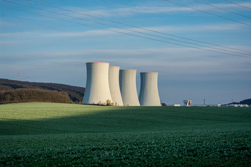Nuclear Power Plant with the Blue Sky in The Background