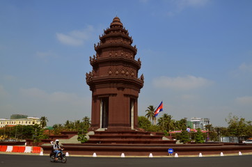 Phnom Penh, Cambodia, February 18th 2016: Traditional monument at the streets of Nom Pen capital city of Cambodia