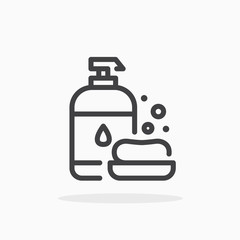 Hand sanitizer and soap icon in line style. Editable stroke.