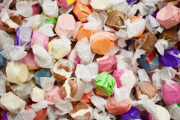 Multiple pieces of colorful taffy
