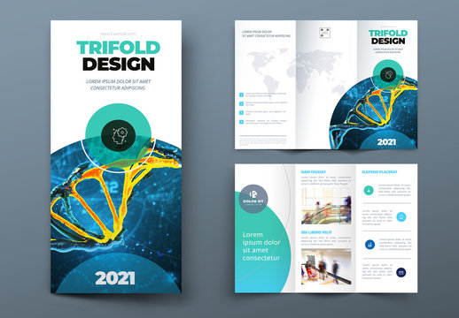 Teal and Blue Gradient Trifold Brochure Layout with Circles