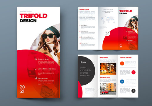 Red Trifold Brochure Layout with Circles