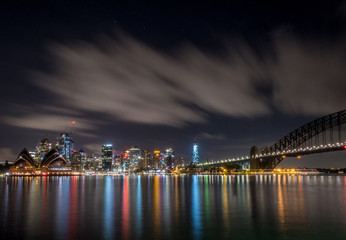 Fototapeta na wymiar Sydney skyline at night with reflections