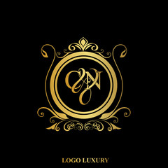 C & N / CN logo initial vector mark. Initial letter C and N CN logo luxury vector mark, gold color elegant classical symmetric curves decor.