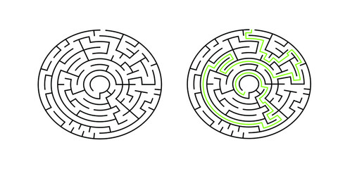 8-corridor wide circular maze with solution