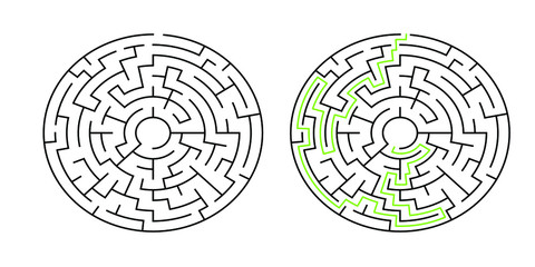 8-corridor wide circular maze with solution