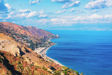 Landscape of Taormina and Mediterranean Sea Sicily